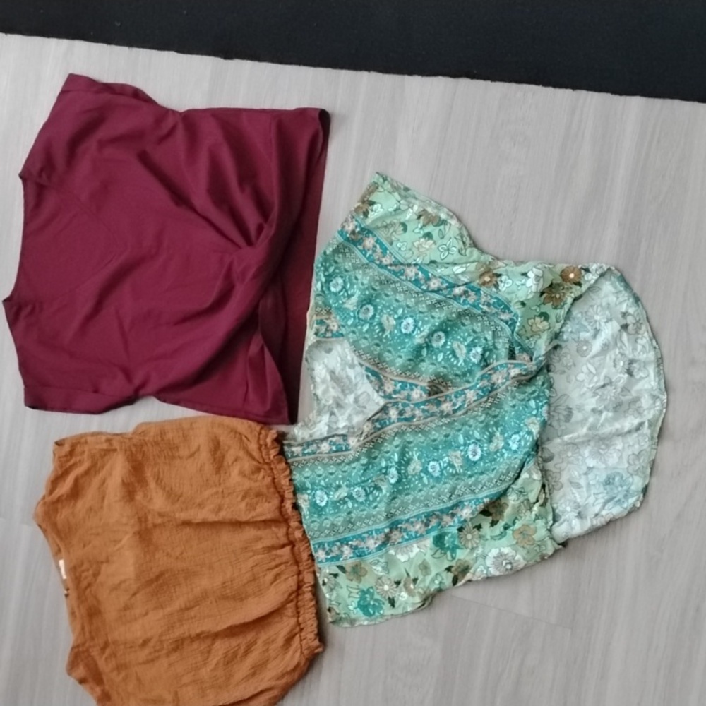 3 - Women’s Short Sleeve Boho Top  & Rust Sleeveless & Wine Short Sleeves